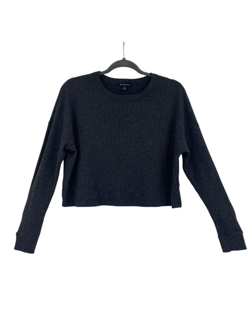 Beyond Yoga Brushed Up Waffle Knit Cropped Pullover in Charcoal Gray Size M